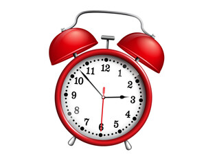 Classic Red Alarm Clock on White Background