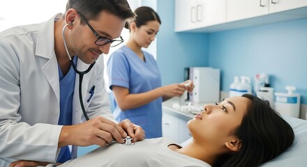 Obraz premium Doctor Performing Medical Examination on Female Patient in Clinic