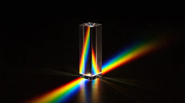 Light beam passing through glass prism creating rainbow spectrum  