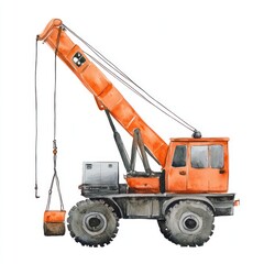 Watercolor illustration of an orange construction crane