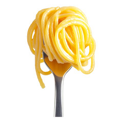 Deliciously twirled spaghetti entwined on a silver fork isolated on transparent background