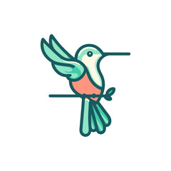 Colorful hummingbird illustration perched on a branch, surrounded by a vibrant, abstract background