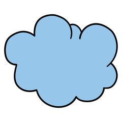 Hand-drawn cartoon blue cloud on a white background.