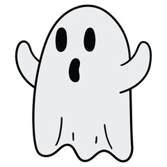 Hand-drawn cartoon cute ghost on a white background.