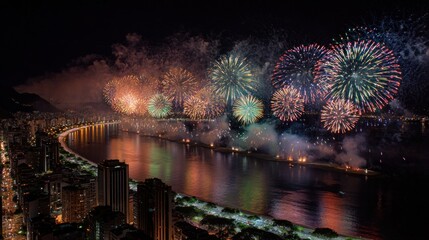 Spectacular New Year's Eve Fireworks Over Copacabana Beach, Rio de Janeiro