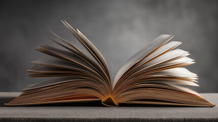 Fototapeta premium open book on gray background, book, education, library, read