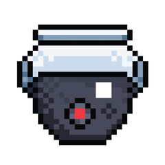 CCTV ceiling security camera pixel 8 bit styled illustration for game or social media decoration isolated on square white background.