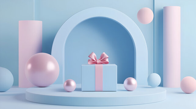 Pastel Gift Box on a Minimalist Geometric Pedestal