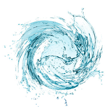 Water forming whirlpool on white background. Whirling fluid