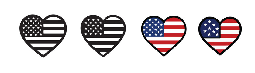 USA Heart Flag Symbol &ndash; Solid Black Vector