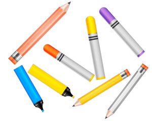 Assortment of Colorful Pencils and Highlighters