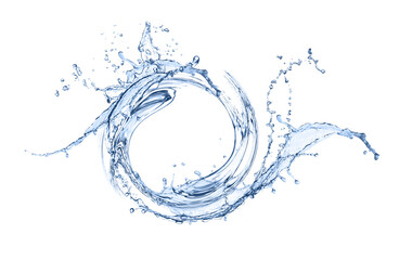 Water forming whirlpool on white background. Whirling fluid