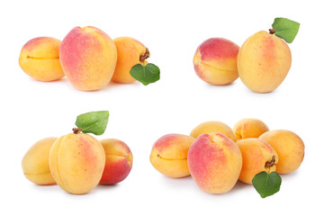 Fresh ripe apricots isolated on white, set