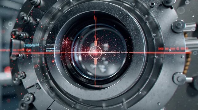 OT security. Operational technology. Futuristic industrial sensor close-up.
