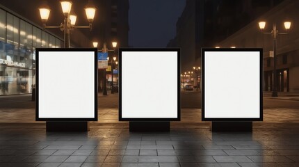 Blank street billboard at night.