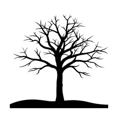 Fototapeta premium Lonely Dry Tree on Plain with Sun Setting in Distance silhouette Art Vector illustration