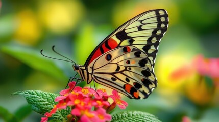 Obraz premium Colorful butterfly perched on vibrant flowers outdoors