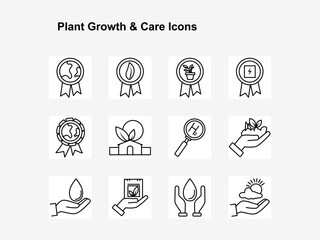 Plant Growth & Eco Farming Outline Icons – Thin Line Nature Care Vector Pack