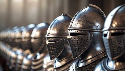 Close-Up of Steel Helmets
