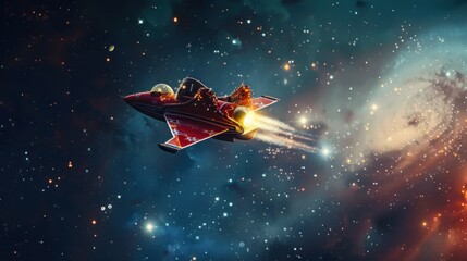 Naklejka premium Red rocket christmas space travel
