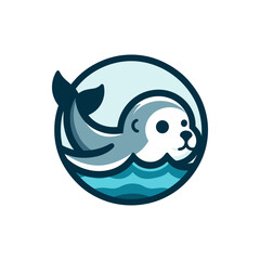 Playful seal swimming in tranquil waters, with gentle waves and a serene background