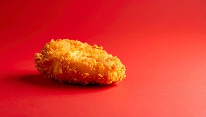 Golden Crispy Chicken Nugget on Vibrant Red