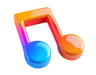 toy style music note icon in 3D, plastic texture, vibrant color, minimal design on transparent background and white background 