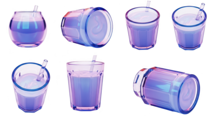 Various angles of refreshing drinks on a white background for marketing and product promotion