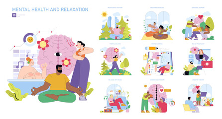 Fototapeta premium Mental Health Relaxation Activities Vector Illustration
