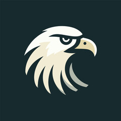 Stylized eagle head illustration with sharp features, set against a dark background