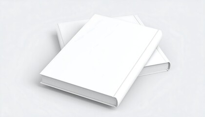 Two blank white hardcover books stacked on a white surface, minimalist design