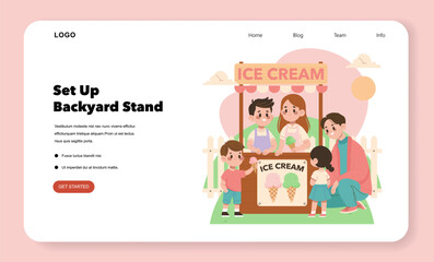 Children Enjoying Ice Cream at Backyard Stand Illustration