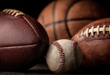 Close-up of various sports balls