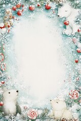 Winter wonderland frame with polar bears and candy canes