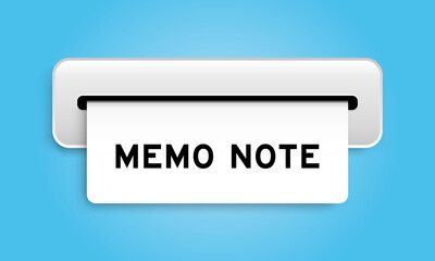 White coupon banner with word memo note from machine on blue color background