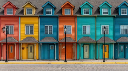 Fototapeta premium Colorful row of houses with bright exteriors
