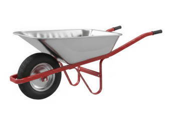 A red wheelbarrow is isolated on transparent background