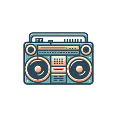 Vintage-inspired boombox illustration featuring retro design elements and vibrant colors