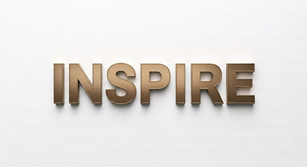 Metallic INSPIRE Word in Bronze with Brushed Texture on White Canvas.
