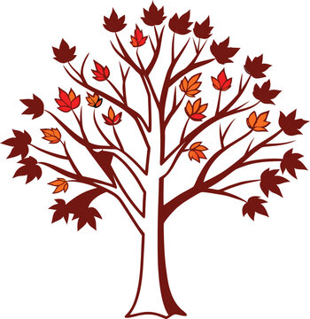 autumn tree with red and orange leaves clip art preview