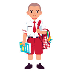 boy children with book and bag illustration
