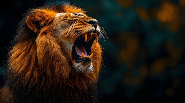 Fierce and bold lion unleashing a powerful growl