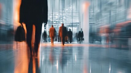 Blurred Business People Rush Hour Modern Office.