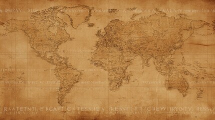 Vintage world map with aged parchment texture, detailed cartography in warm sepia tones for an antique aesthetic.