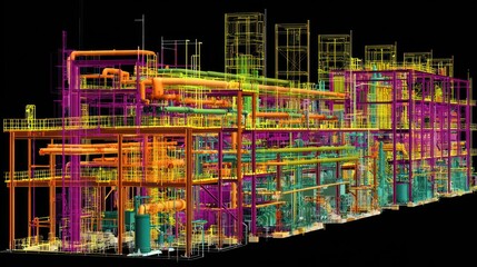Colorful 3D model of industrial plant
