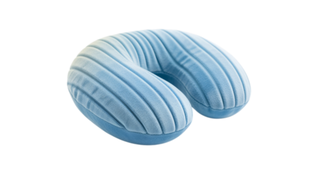 Light blue striped u shaped travel pillow isolated on transparent background