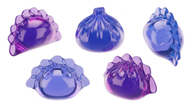 Abstract 3D-rendered colorful dumplings on a white surface suitable for food and art concept usage