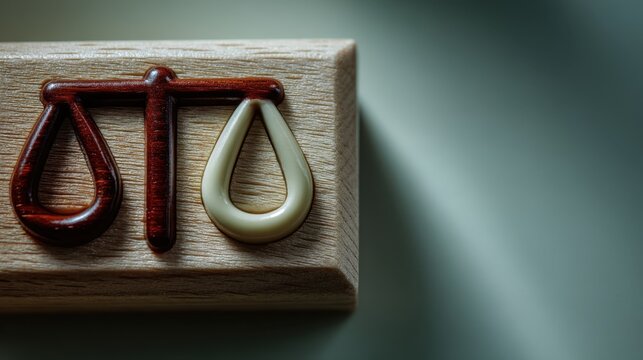 Artistic wooden symbols on a smooth surface.