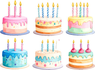 Bright and colorful cakes with candles and decorations. Fun cakes with candles, frosting, and bright sprinkles. Birthday cake designs with candles and frosting. Sweet cakes with birthday candles