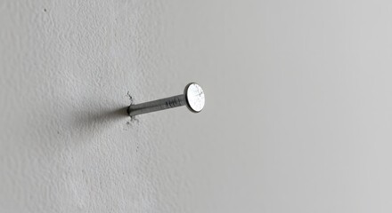 Nail in the white wall closeup